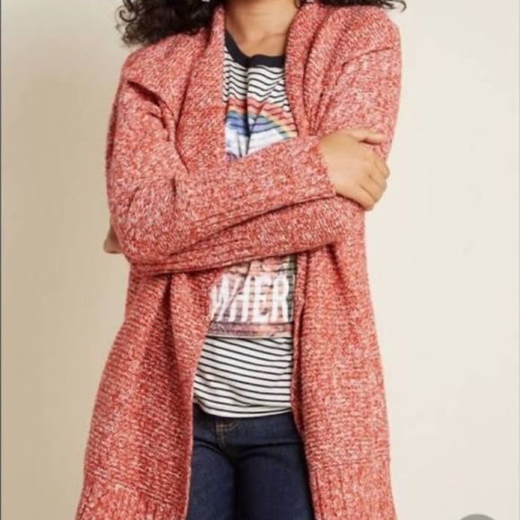 Modcloth Sweaters - Modcloth Orange Marled Open Draped Cardigan, Pockets, Long Cardigan, Medium
